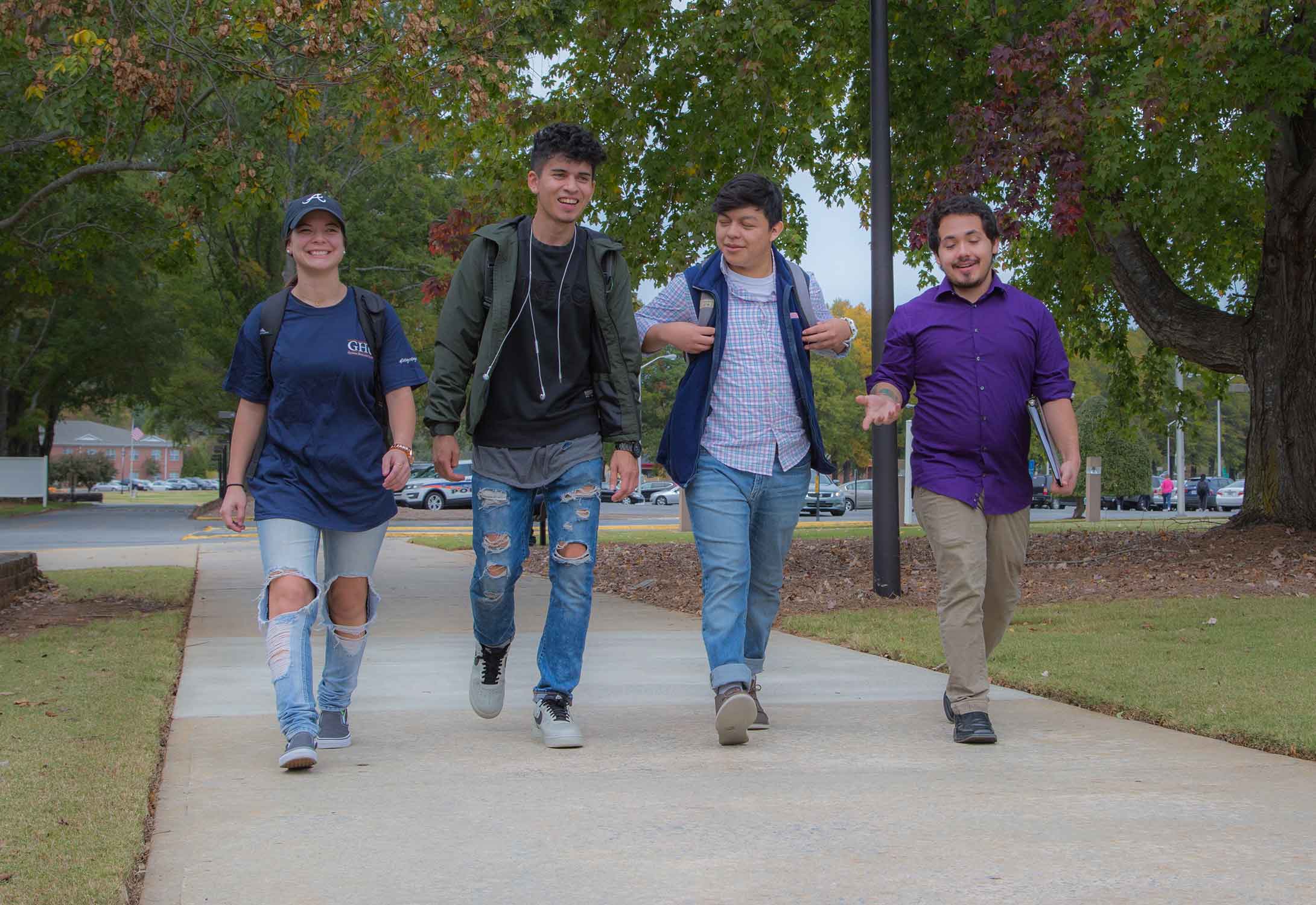 students walking on path