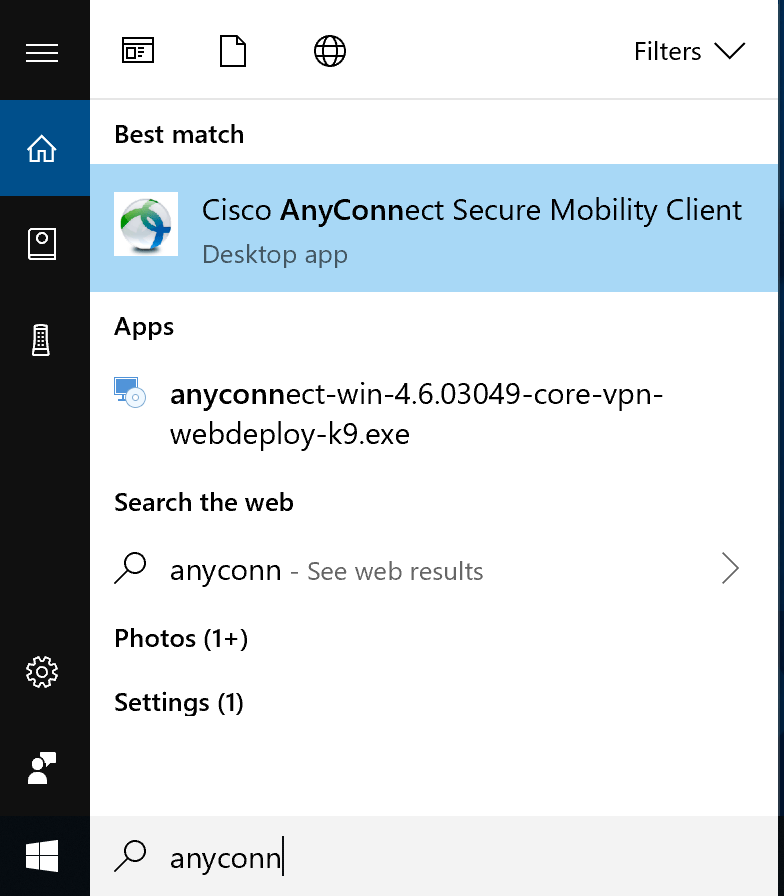 AnyConnect software app in folder.