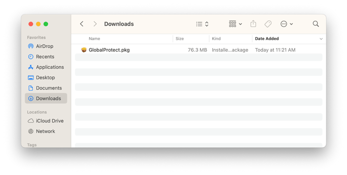 GlobalProtect package in User's Downloads folder