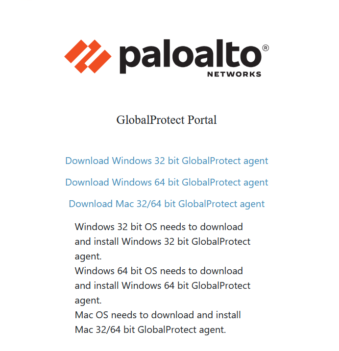 Screenshot of Palo Alto download list for platforms