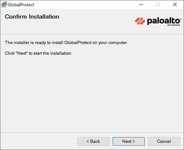GlobalProtect Installer Confirm Installation screen