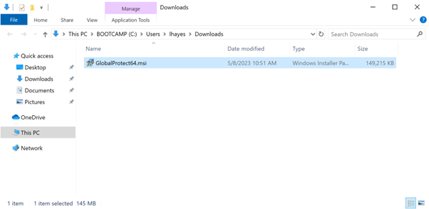 Global Protect msi file in Windows Downlaods folder