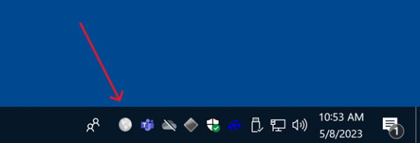 Image of arrow pointing to Global Connect Icon in the Windows Task Bar