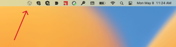 Image of arrow pointing to Global Connect Icon in the Mac menu bar