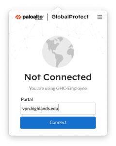 Global Connect connection window, not connected